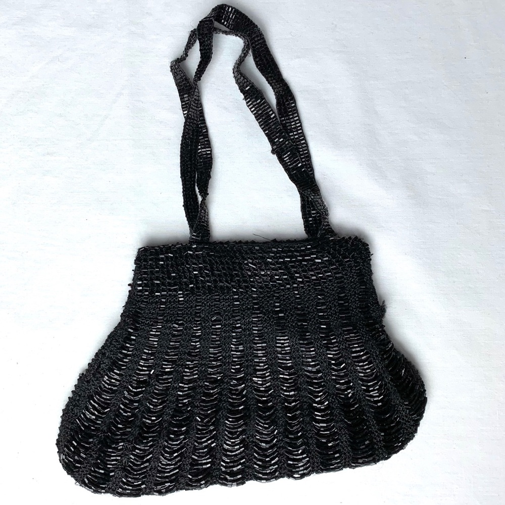 Beaded women’s evening bag, purse, handbag, black beads, magnetic closure